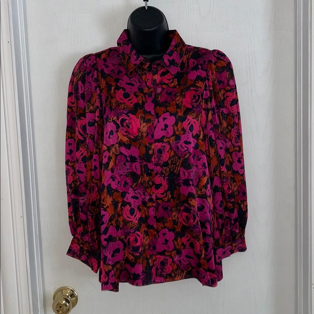 ESQUALO Vibrant Floral Blouse - Pink and Black